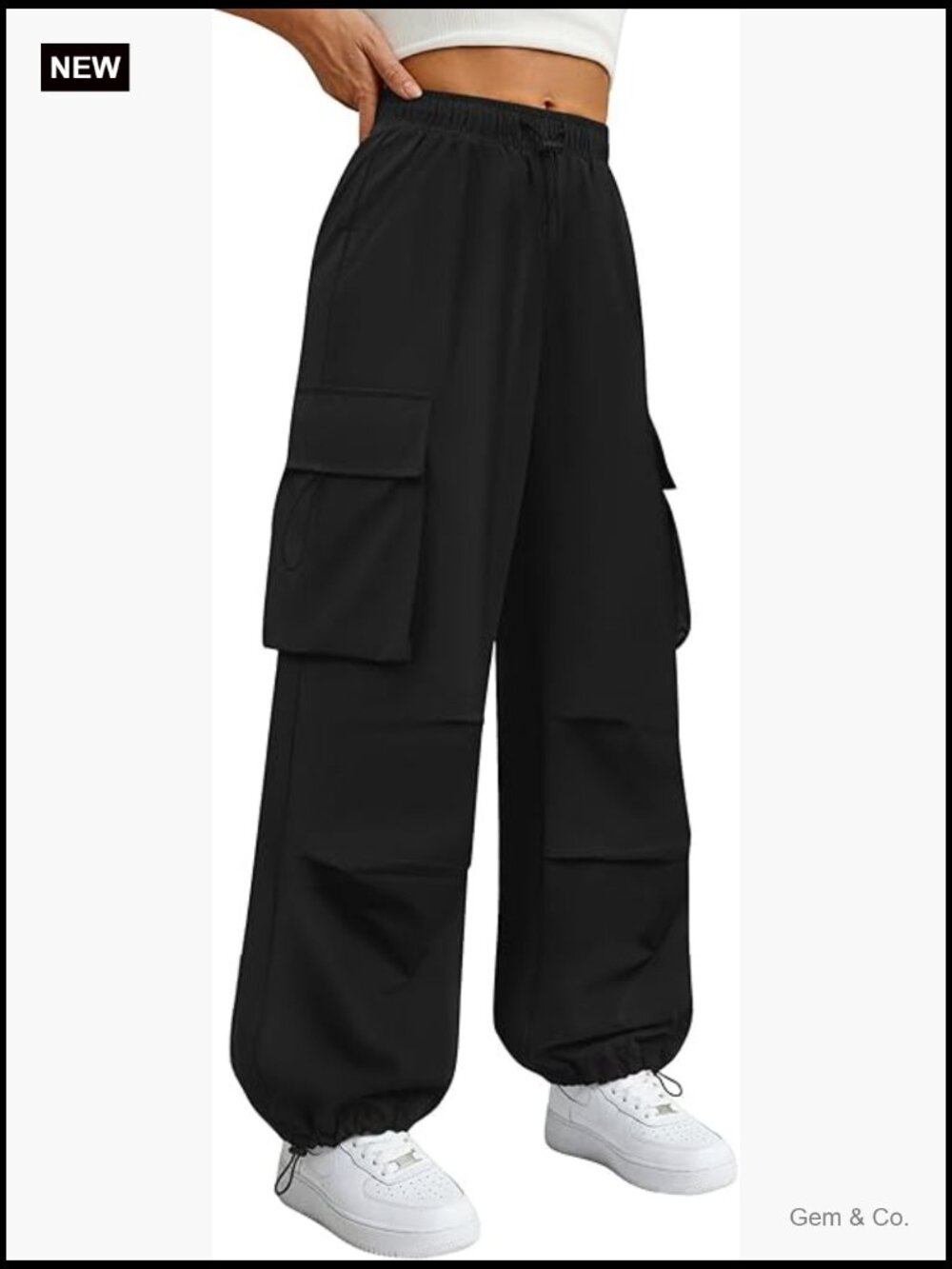 Cargo Parachute Pants Elastic Waist Quick Dry Lightweight Hiking with Pockets